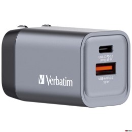 Ładowarka sieciowa/ścienna VERBATIM GAN CHARGER, 35W, 2xport, TYPE C+USB A, Adapter Eu/Uk/Us, 32200