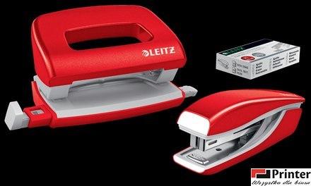 Zszywacz + dziurkacz metalowy Leitz Mini WOW, czerwony, 10 lat gwarancji, 10 kartek 55612026
