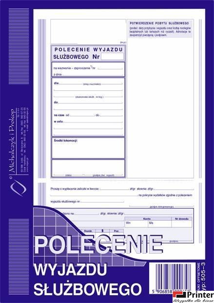 Polecenie wyjazdu służbowego, A5 40 kartek, 10-505-3 DOTTS