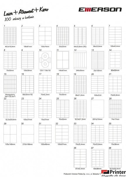 Etykiety A4 70*30 biała (100) 008 EMERSON eta4070x030w