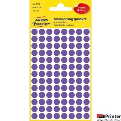 Kółka do zaznaczania kolorowe, 416 etyk./op., Q8 mm, fioletowe Avery Zweckform, 3112