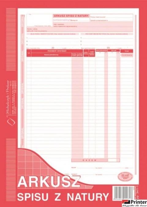 Arkusz spisu z natury A4, 48 kartek wielokopia 10-341-1 DOTTS
