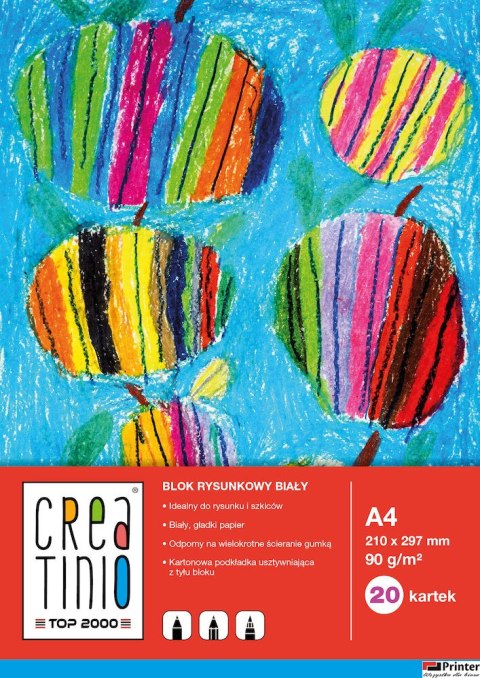 Blok rysunkowy A4 20 kartek 90 g Creatinio biały Top 2000 400079845/400176