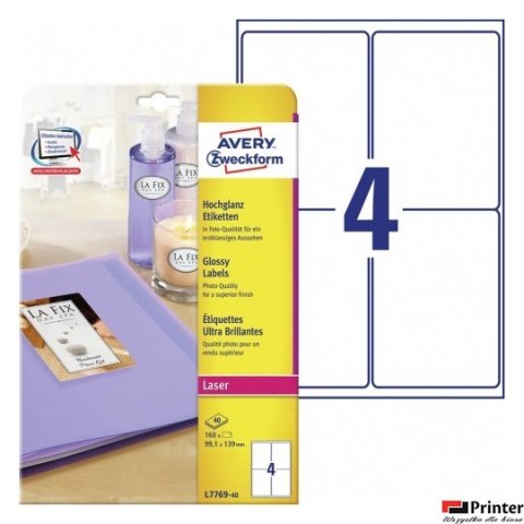 Błyszczące etykiety na produkty 99,1 x 139 mm 40 ark. Avery Zweckform L7769-40