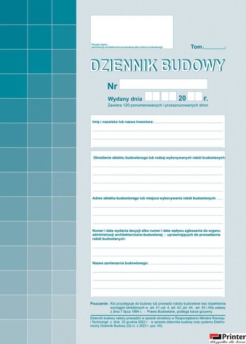 603-2Z Dziennik budowy 120stron A4 Michalczyk i Prokop
