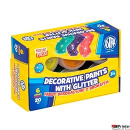 Farby dekoracyjne Astra z brokatem 6 kol x 20 ml STANDARD BOX