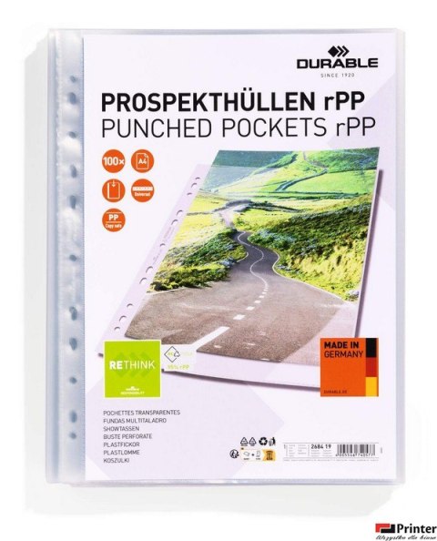 Koszulka na dokumenty Premium rPet PP, 80 mikronów, opakowanie 100 szt., Durable 268419