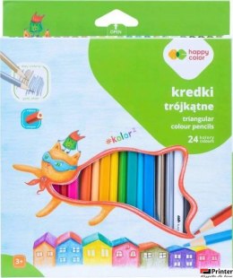 Kredki drewniane, szkolne, trójkątne, 24 kol. KOLOR2, Happy Color