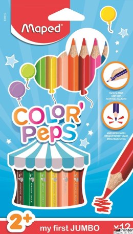 Kredki trójkątne MAPED COLORPEPS JUMBO TRÓJKĄTNE 12kolorów 834010