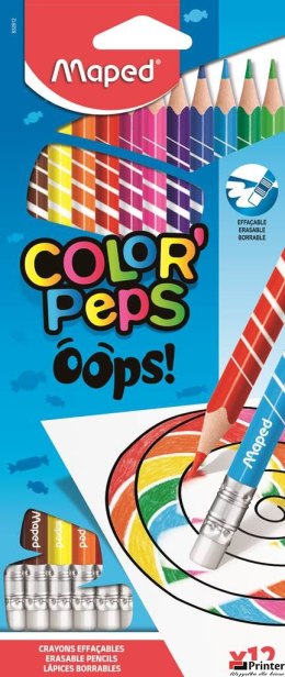 Kredki trójkątne ścieralne z gumką COLORPAPS OOPS 12 szt. 832812 MAPED