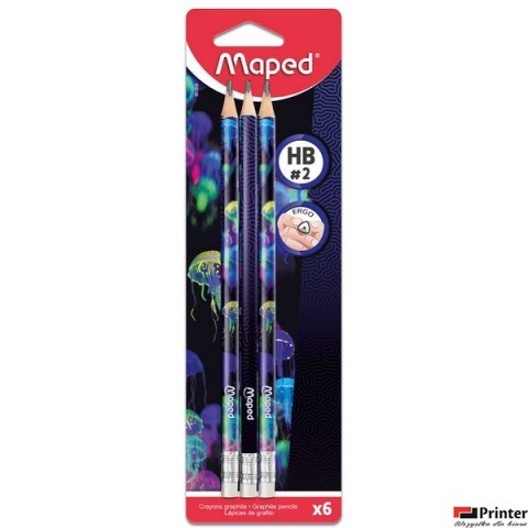 Ołówek z gumką Deepsea HB 6 sztuk , blister 851809