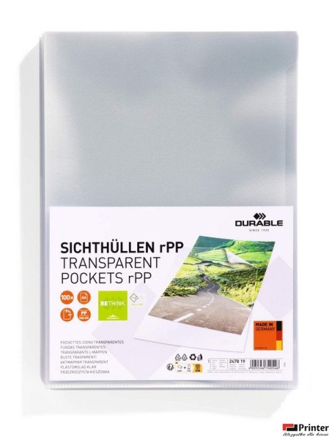Przezroczysta kieszonka Standard rPet "L", opakowanie 100 szt., Durable 247819