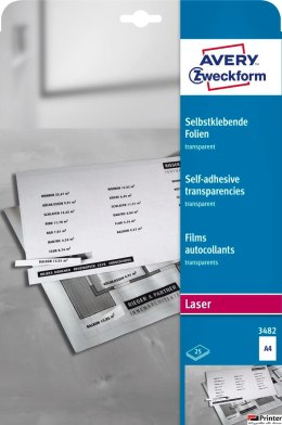 Przezroczyste folie samoprzylepne 3482 A4, 25ark powlekane, grubość 0,14 mm, Avery Zweckform