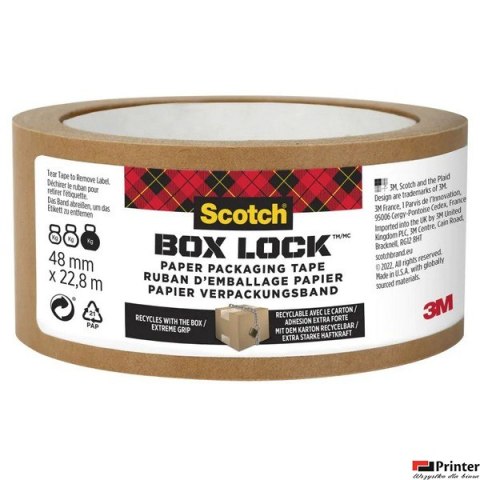 Taśma pakowa SCOTCH®Box Lock, papierowa, 48mm x 22,8m, 1szt., brązowa 7100292556