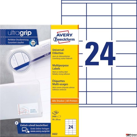 Trwałe etykiety uniwersalne 3422 70 x 35 100ark Avery Zweckform