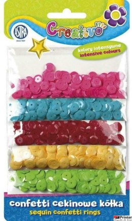 Confetti cekinowe kółka na blistrze - mix 5 kolorów intensywnych 1000 sztuk ASTRA, 335116006