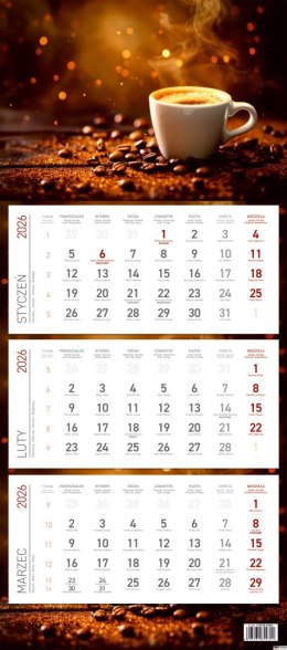 Kalendarz trójdzielny ekonomiczny KS045B KAWA 2026 WOKÓŁ NAS