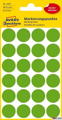 Kółka do zaznaczania zielone 3597 Q18 4 ark Usuwalne, Avery Zweckform