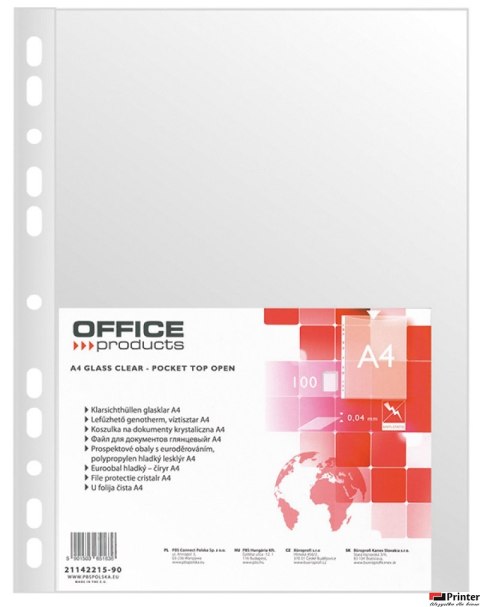 Koszulki na dokumenty A4 PP krystaliczne 40 mikr. 100szt. OFFICE PRODUCTS 21142215-90