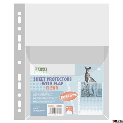 Koszulki krystaliczna poszerzana z klapką A4 170mic., w folii (10szt) D.RECT 009842