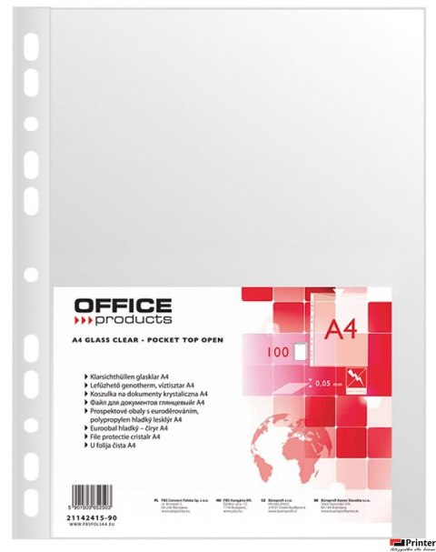 Koszulki na dokumenty A4 PP krystaliczne 50mikr. 100szt. OFFICE PRODUCTS 21142415-90