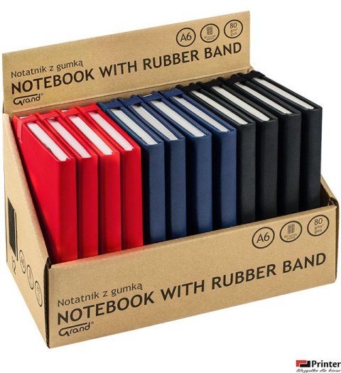 Notatnik z gumką A6/80 kartek, 80g/kratka, mix kolorów, 150-1416 GRAND