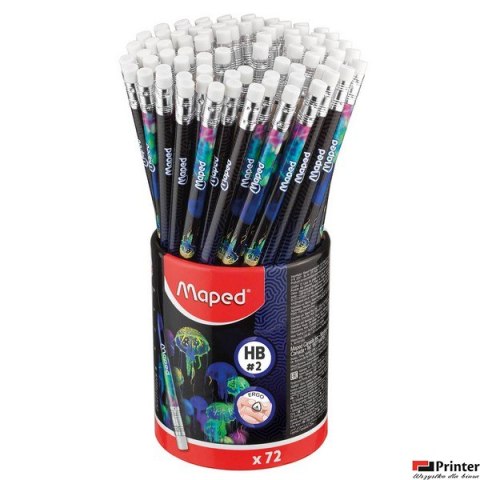Ołówek z gumką Deepsea HB w kubku 72 szt display Maped 851810