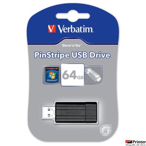 Pamięć Pendrive VERBATIM 64GB USB 2.0 czarny PINSTRIPE 49065