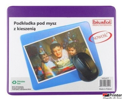 Podkładka pod mysz z kieszenią violet KPM-01-05 BIURFOL