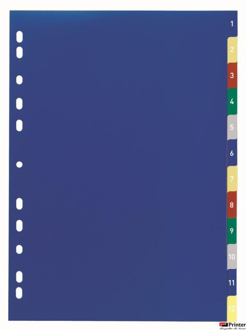 Przekładki PP A4, kolorowe indeksy, 1-12 Pięciokolorowy 675027 DURABLE