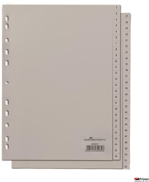 Przekładki PP A4 szare, nadruk, indeksy, dwie sekwencje Szary 650410 DURABLE