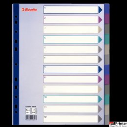 Przekładki plastikowe Multicolor PP, A4 Maxi - 12 kart Esselte, 20649