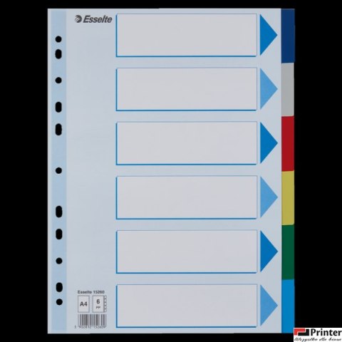 Przekładki plastikowe z PP A4 Esselte, 6 kart, , 15260