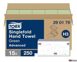 Ręcznik składny Advanced ZZ zielony 2 warstwy 3750 szt./kart H3 TORK 290179, 15x25