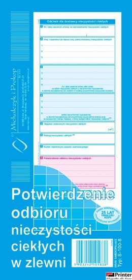 S-100-8 Potwierdzenie odbioru nieczystości ciekłych w zlewni MICHALCZYK I PROKOP