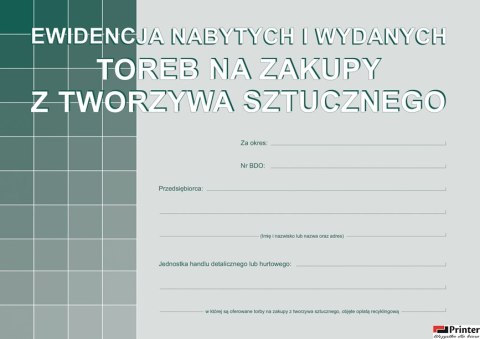 S-200-3 Ewidencja nabytych i wydanych toreb na zakupy z tworzyw sztucznych A5 MICHALCZYK I PROKOP