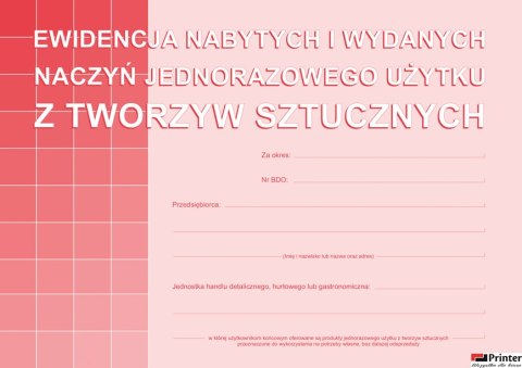 S-210-3 Ewidencja nabytych i wydanych naczyń jednorazowego użytku z tworzyw sztucznych A5 MICHALCZYK I PROKOP