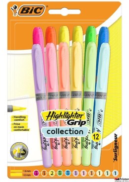 Zakreślacze BIC Highlighter Grip Pastel mix 12 szt 992562