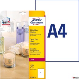 Etykiety Crystal Clear L7784-25 210 x 297 25ark przezroczyste, Avery Zweckform