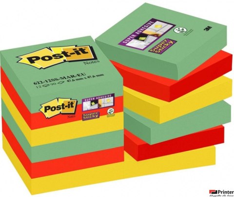 Bloczek samoprzylepny POST-IT_ Super Sticky (622-12SSMAR-EU), 47,6x47,6mm, 12x90 kart., paleta Marrakesz