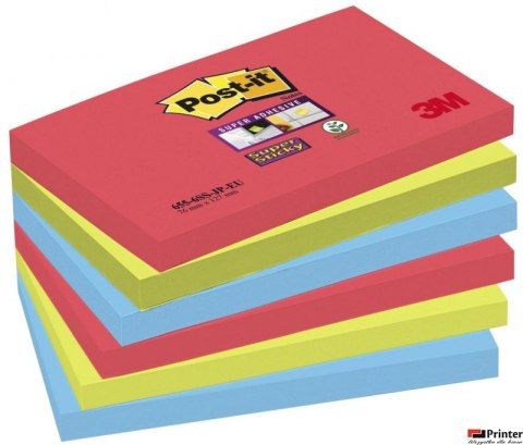 Bloczek samoprzylepny POST-IT_ Super Sticky (655-6SS-JP), 127x76xmm, 6x90 kart., energiczne kolory