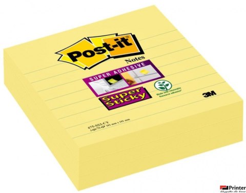 Karteczki samoprzylepne POST-IT Super Sticky XL w linię (675-SS3-CY), 101x10, 1mm, 3x70 kart., żółte