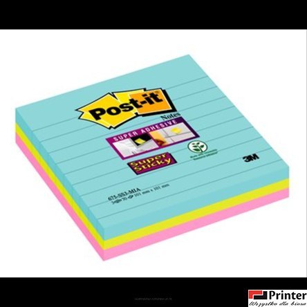 Karteczki samoprzylepne Post-it Super Sticky XL Miami w linię 101x101 mm 3x70 karteczek