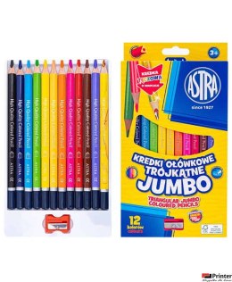 Kredki ołówkowe trójkątne jumbo ASTRA 12 kolorów z temperówką 312023911