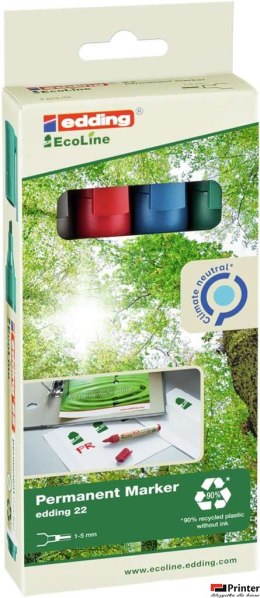 Markery EDDING permanentne ekologiczne 4 kol. etui ścięta końcówka 22/4s ed