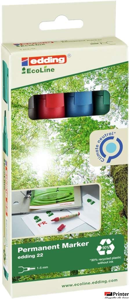 Markery EDDING permanentne ekologiczne 4 kol. etui ścięta końcówka 22/4s ed
