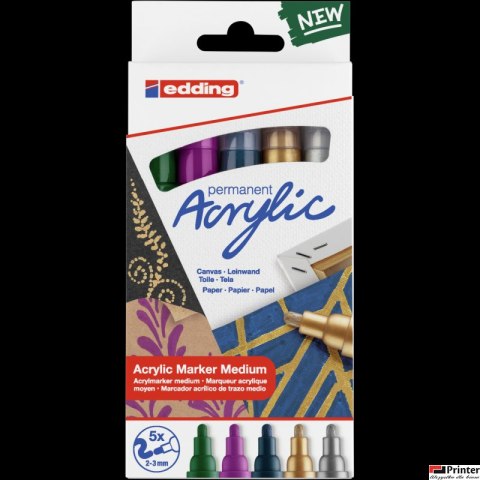 Markery akrylowe 2-3mm metaliczne 5 szt. mix kolorów 5100/5S/METALLIC Edding