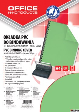 Okładki do bindowania , PVC, A4, 200mikr., 100szt., zielone transparentne, typu OFFICE PRODUCTS 20222015-02