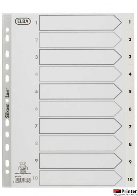 Przekładki numeryczne A4 MAXI 1-10, białe, polipropylenowe, OXFORD 100204765
