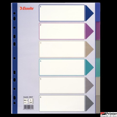 Przekładki plastikowe Multicolor PP, A4 Maxi - 6 kart Esselte, 20647 (X)